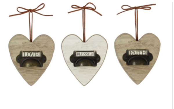 Wood Heart Plaque, 3 Ast.