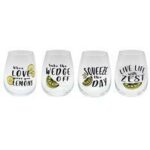 Glass Stemless Wine Lemons, 4 assorted