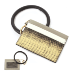 Leather Metallic Snakeskin ID Card Holder Key Ring Bangle Wristlet