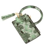 Leather Snakeskin Slim Minimalist Coin Tassel Pouch Key Ring Bangle Wristlet