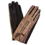 Cotton Knit Snakeskin Smart Touch Gloves Featuring Braided Bow Detail.