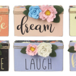Wood Floral Tabletop Block Sign w/ Felt Flowers