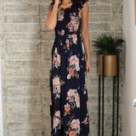 Navy Maxi Dress with Shirred Bodice