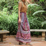 Purple Elastic Waist Maxi Skirt