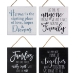 Wood Flat Home Wall Sign with Jute Rope Hanger, 4 Assorted