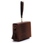 Ostrich Faux Leather Box Purse w/ Top Handle - Cognac