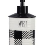 Ceramic Black and White Buffalo Plaid Soap/Lotion Dispenser