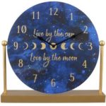 Wood Celestial Tabletop Clock on Metal Stand
