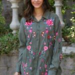 Olive Lightweight Embroidered Button Down