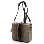 Ostrich Faux Leather Box Purse w/ Top Handle - Taupe