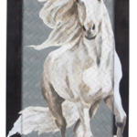 Wood Framed Horse Printed on Basket Weave Design