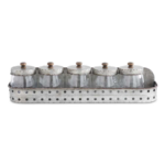 Tin Wall Shelf w/ Five Lidded Jars, 24 Inch