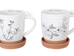 Stoneware Planter Mug with Coaster Bottom Tray