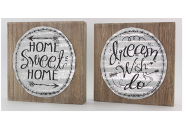 Wood w/ Tin Box Sign, 2 Ast.