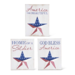 Whitewash Wash Plaques w/ Metal Star, 3 Assorted Styles