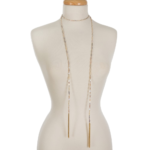 Gold Beaded Wrap Necklace w/ Chain Tassels