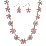 Gold tone necklace set featuring colored flowers with matching earrings
