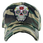 Vintage Distressed Sugar Skull Baseball Cap, various colors