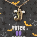 Kids 14" Gold Necklace with Gold Ghost Pendant, 3" Ext.