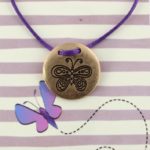 14“ Purple Corded Necklace with Gold Butterfly Disk, 3” Ext.