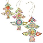 Recycled Magazine Pine Tree Ornament Asst