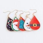 Faux Leather Christmas Print Teardrop Earrings.