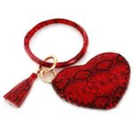 Leather Heart Shaped Snakeskin Coin Pouch Key Ring Bangle Wristlet.