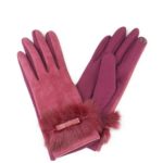 Rabbit Fur Bow Cuff Smart Touch Gloves