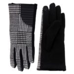 Women's Houndstooth Smart Touch Gloves Featuring Faux Leather Cuff Detail