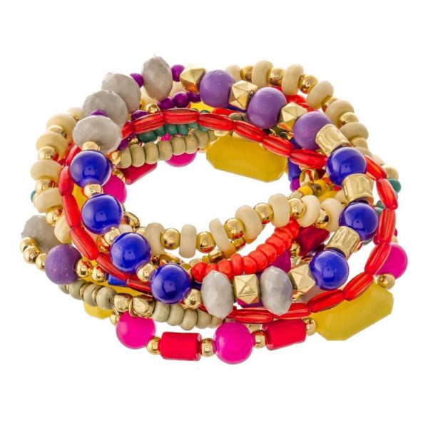 Multicolor Semi Precious Beaded Boho Stacking Stretch Bracelet Set