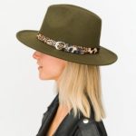 Felt Wide Brim Hat Featuring Animal Print Buckled Band