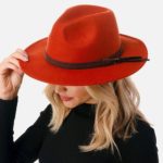 Wool Felt Wide Brim Hat w/ Leather Band, Rust