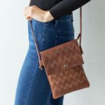 Leather Cross Body Bag w/ Stud Details & Laser Cut Outs