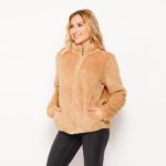 Collared Sherpa Jacket with Pockets, Mocha