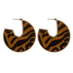 Cowhide animal print encased open hoop disc earrings