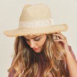 Straw Panama Hat With Crochet Band and Frayed Edges