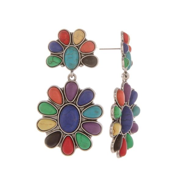 Long metal earrings with natural stone detail