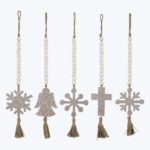 Wood White Winter Snow Wood Bead Tassel.5 Assorted